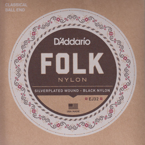 Image of D'Addario / Folk Nylon Ball End / Silverplated Wound - Black Nylon (EJ-32)