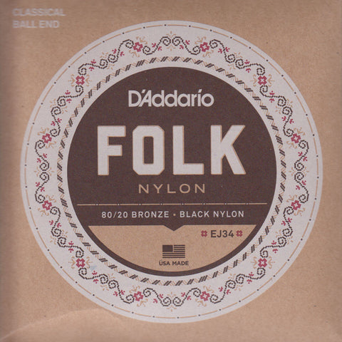 Image of D'Addario / Folk Nylon Ball End / 80-20 Bronze - Black Nylon (EJ-34)